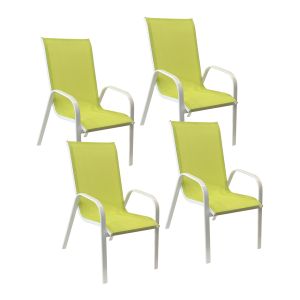Pack de 4 sillas marbella en textileno verde aluminio blanco