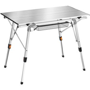 Mesa de aluminio plegable ajustable en altura, plateado