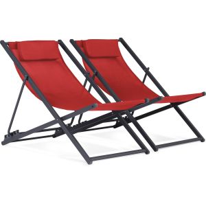 Juego de 2 sillas de metal de textileno - con reposacabezas - rojo
