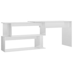 vidaXL escritorio de esquina contrachapada blanco brillo 200x50x76 cm