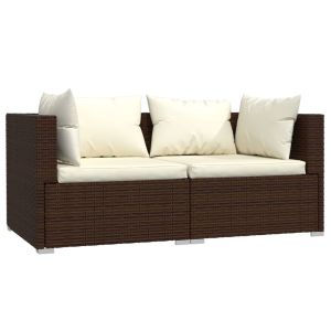 vidaXL sofá de 2 plazas con cojines ratán sintético marrón