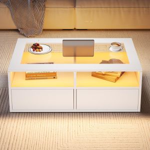 Mesa de centro,cristal,dos niveles,blanca