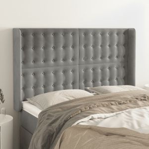 Cabecero con orejas de terciopelo gris claro 147x16x118/128 cm eso2987
