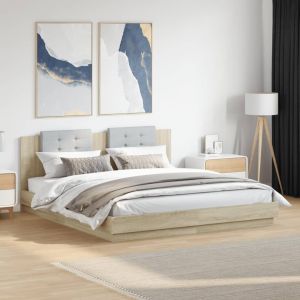Cama cabecero luces LED roble sonoma 200x200 cm