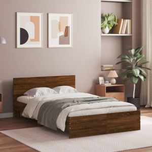 Cama con cabecero marrón roble 135x190 cm