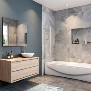Aica mampara de bañera abatible,vidrio 4mm,gris mate, (109-110)x140cm