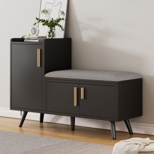 Zapatero con asiento 3 puertas negro 68,5x100x34cm