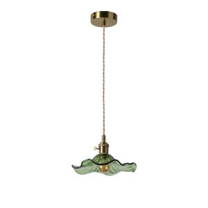 Lámpara colgante cristal verde ondulado d22,5 cm E27 dorada