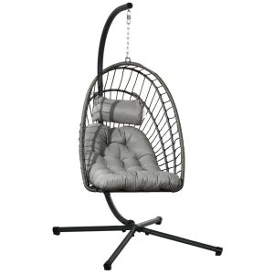 Silla colgante 100x131x194 cm acero, pe color gris Outsunny
