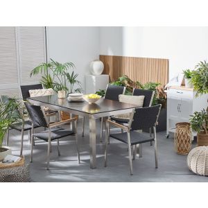 Conjunto de comedor exterior 6 plazas grosseto vidrio templado negro