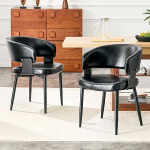 Silla de comedor pu negro con reposabrazos set de 2 para comedor y salón