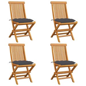 vidaXL sillas de jardín 4 uds madera de teca y cojines gris antracita