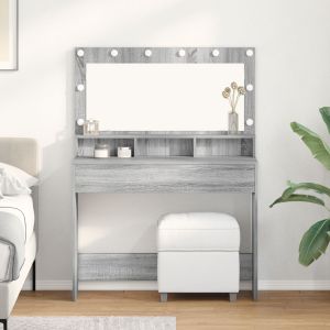 Mesa de tocador con luces LED en gris sonoma 100x41x135 cm oif750241