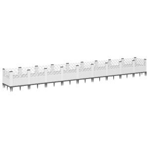 vidaXL jardinera con clavijas pp blanco 363,5x43,5x43,5 cm