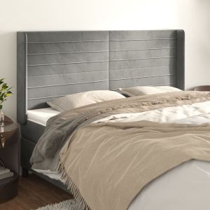 Cabecero con orejas de terciopelo gris claro 183x16x118/128 cm eso4419