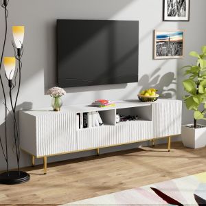Mueble de tv 2 puertas y 2 cajones blanco con detalles dorados 55x165x36cm