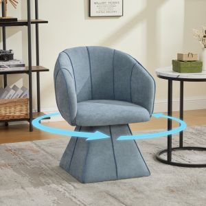 Sillón giratorio chenilla azul con respaldo alto