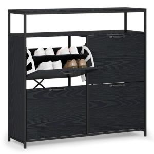 Zapatero rústico - negro - 4 puertas - 100 x 30 x 95 cm