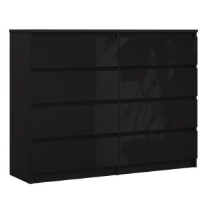 Cómoda 8 cajones - negro mate/brillante - 120 cm