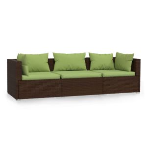 vidaXL sofá de jardín de 3 plazas con cojines ratán sintético marrón