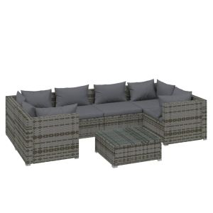 vidaXL set de sofás de jardín 7 piezas y cojines ratán sintético gris