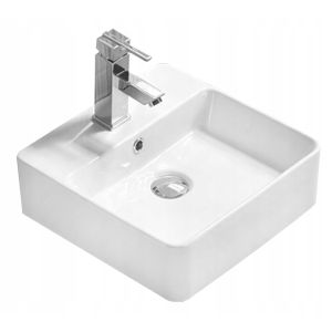 Lavabo cerámico sobre encimera, 38x38x12 cm, blanco