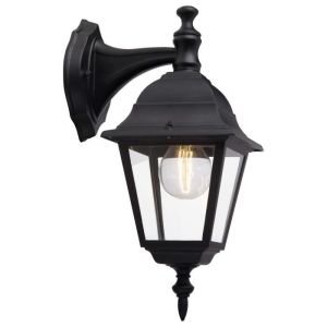 Aplique exterior descendente brilliant newport - negro metal/vidrio E27 1x6