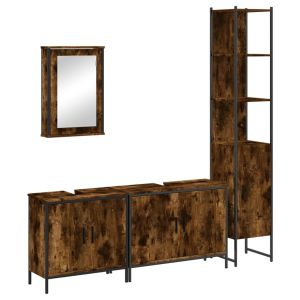 vidaXL set de muebles baño 4 pzas madera contrachapada roble ahumado