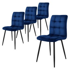 Set 4x sillas de comedor azul oscuro de terciopelo diseño ergonómico