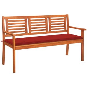 Banco de jardín 3 plazas madera maciza eucalipto y cojín 150 cm joy142577