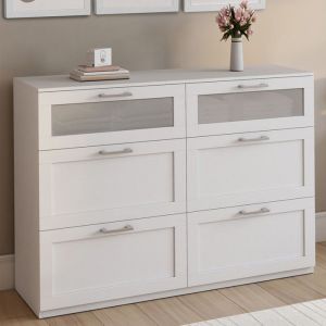 Cómoda de 6 cajones blanca con efecto escarchado - 110 cm