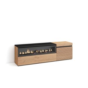 Mueble tv, 150x35x45cm, roble, chimenea eléctrica rf3300