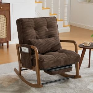 Sillón mecedor con reposapiés de pana café 1 plaza para sala y dormitorio