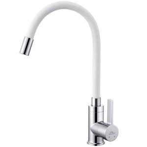 Grifo de cocina flexible con manguera de silicona blanca, mezclador de freg