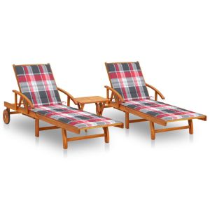 vidaXL tumbonas con mesa y cojines 2 uds madera maciza de acacia