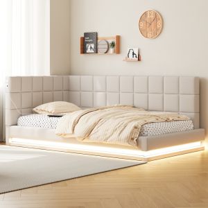 Sofá cama acolchado, 90 x 200 cm, beige.