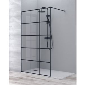 Mampara ducha fijo walk in | panel cuadrícula negra 70cm negro