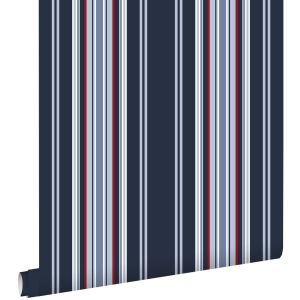 Estahome papel pintado rayas azul marino y rojo 53 cm x 10.05 m