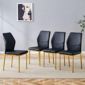 Conjunto de sillas de comedor piel sintética negro dorado set de 4