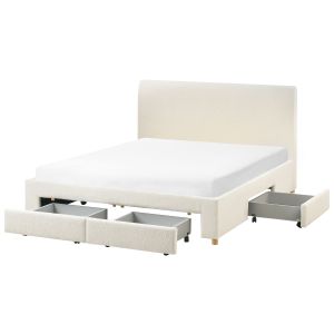 Cama con cajones soutrin bouclé blanco crema 160 x 200 cm