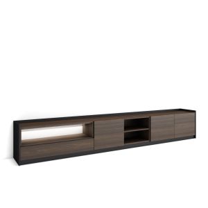 Mueble tv, 310x37x50cm, roble oscuro y negro, LED rf4905