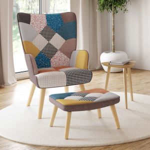 Sillón escandinavo ivar - tela patchwork - reposapiés