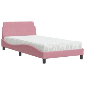 vidaXL cama con colchón dover terciopelo rosa 100x200 cm