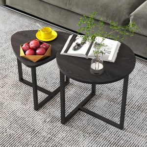 Mesa auxiliar set de 2 piezas metal negro 48x45x40cm