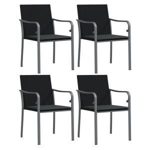 vidaXL sillas jardín y cojines 4 uds ratán sintético negro 56x59x84 cm