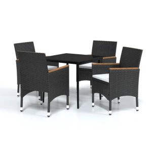 vidaXL juego de comedor de jardín 5 piezas con cojines negro