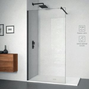 Mampara fija ducha 80  cm 1 hoja peterson black transparente