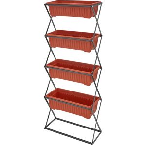 Jardinera vertical plegable con 4 macetas, 52 x 21 x 127cm, marrón