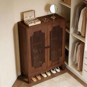 Zapatero de estilo rústico con 4 baldas ajustables marrón 35x35xcm