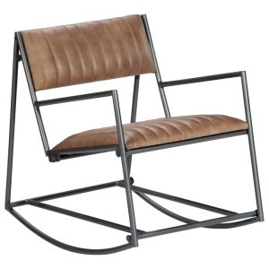 vidaXL silla mecedora de cuero auténtico marrón claro